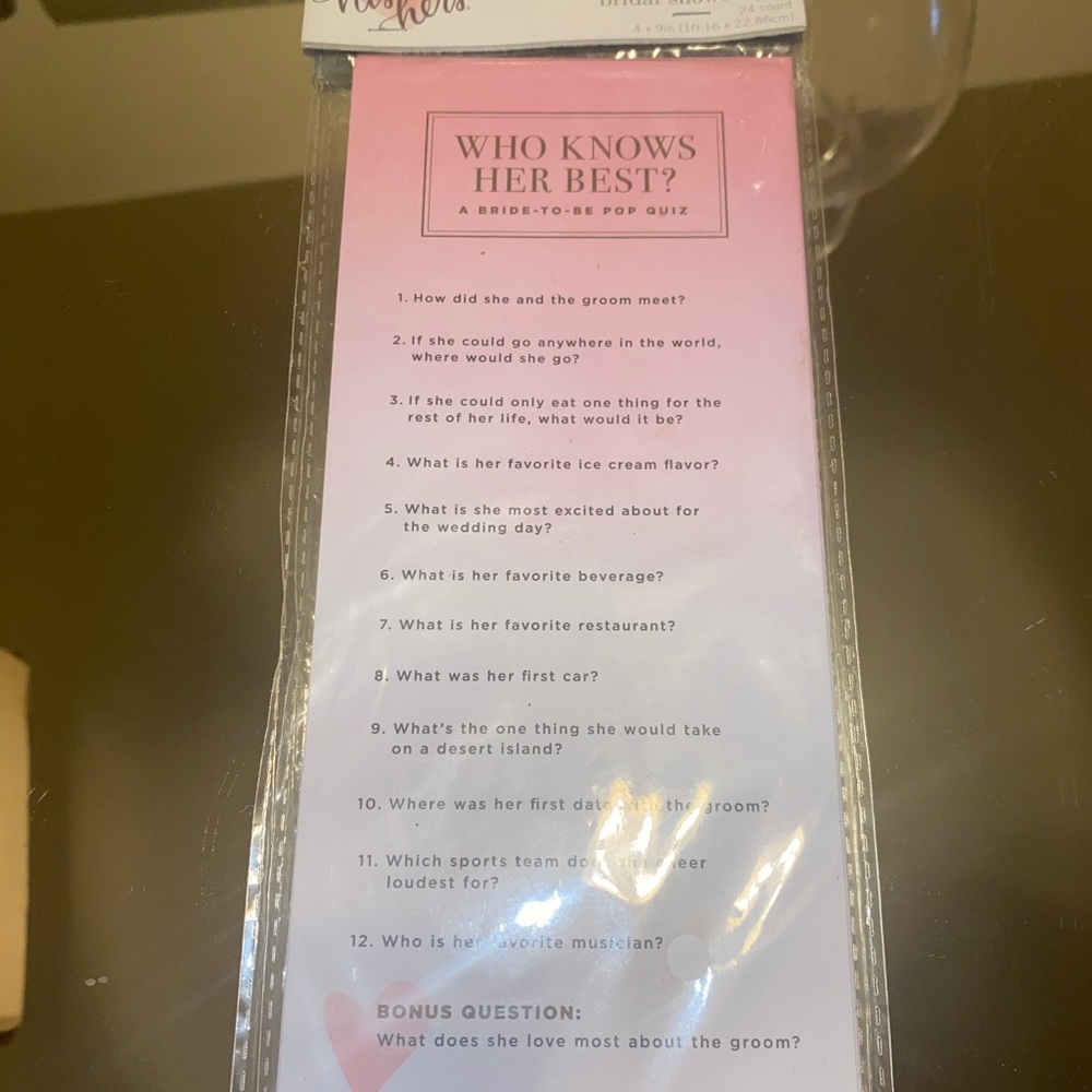 Bridal Shower Game Cards